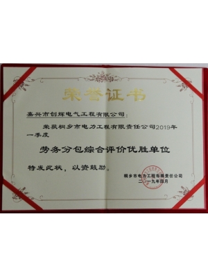 2019年勞務分包綜合評價優(yōu)勝單位